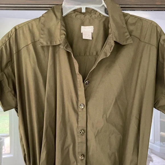 Chicos Olive Green Shirt Dress size 1P or 8/10 - Picture 2 of 5